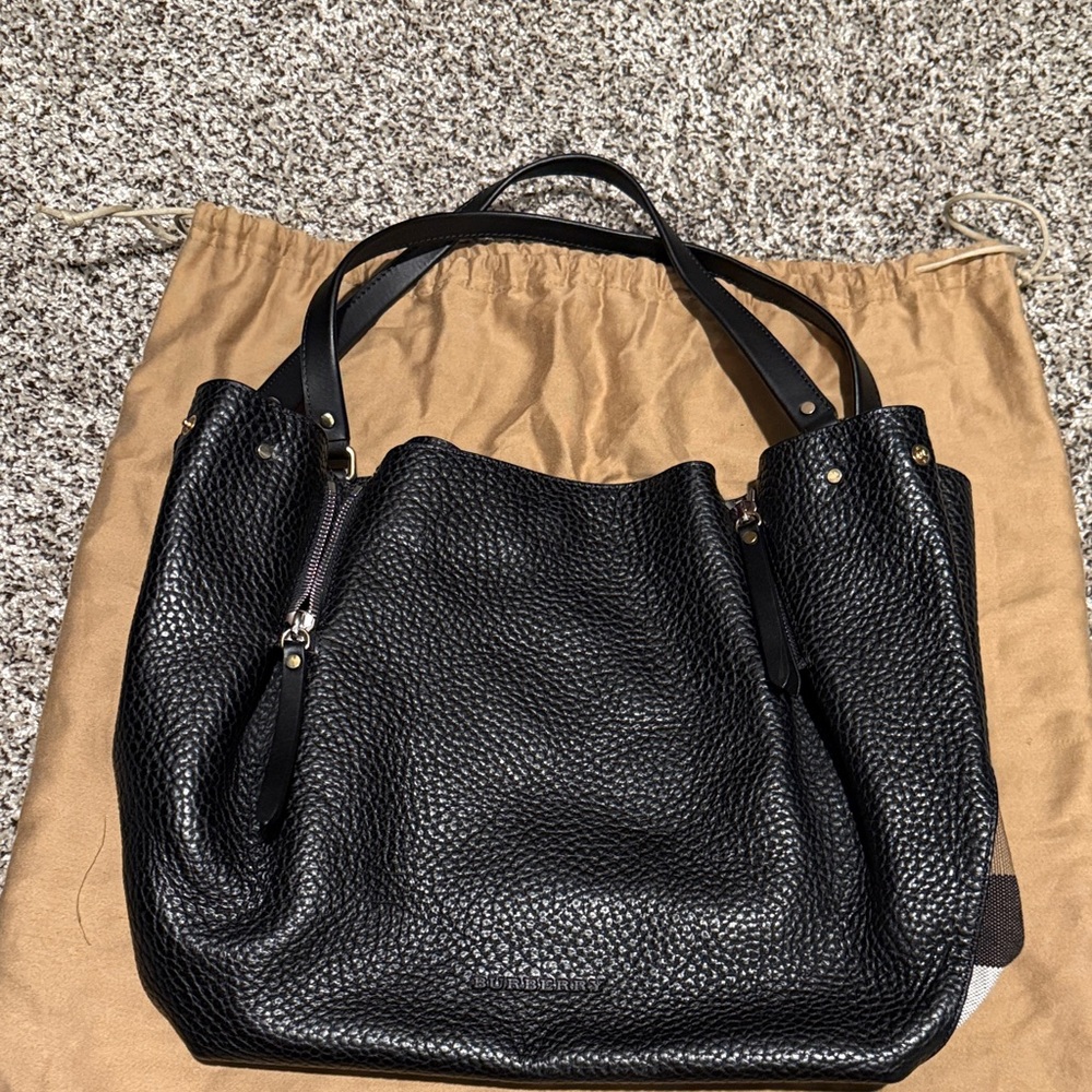 SOLD Burberry Textured Black Leather Shoulder Tote